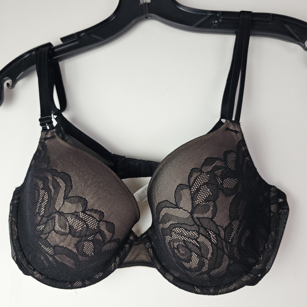 Wacoal 34D Stark Beauty Black Underwire Bra 853225 Lace Overlay Romantic